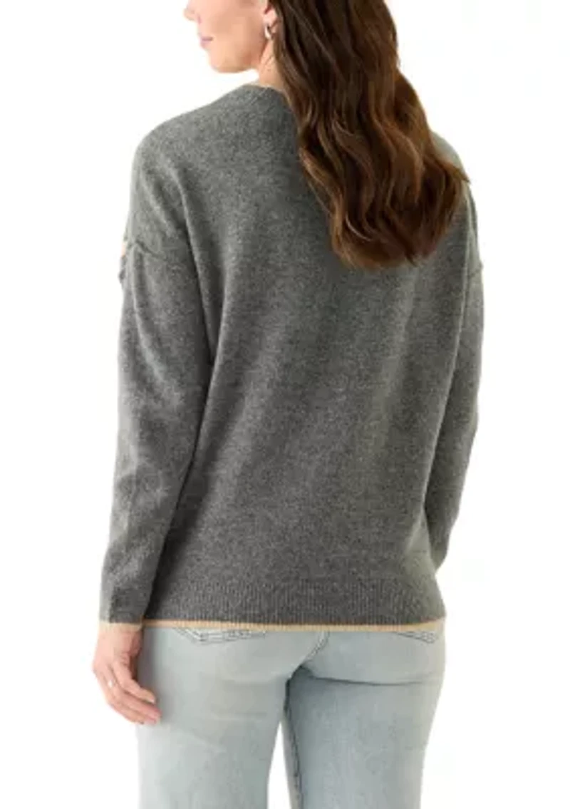 Women's Long Sleeve Side Placed Star Sweater