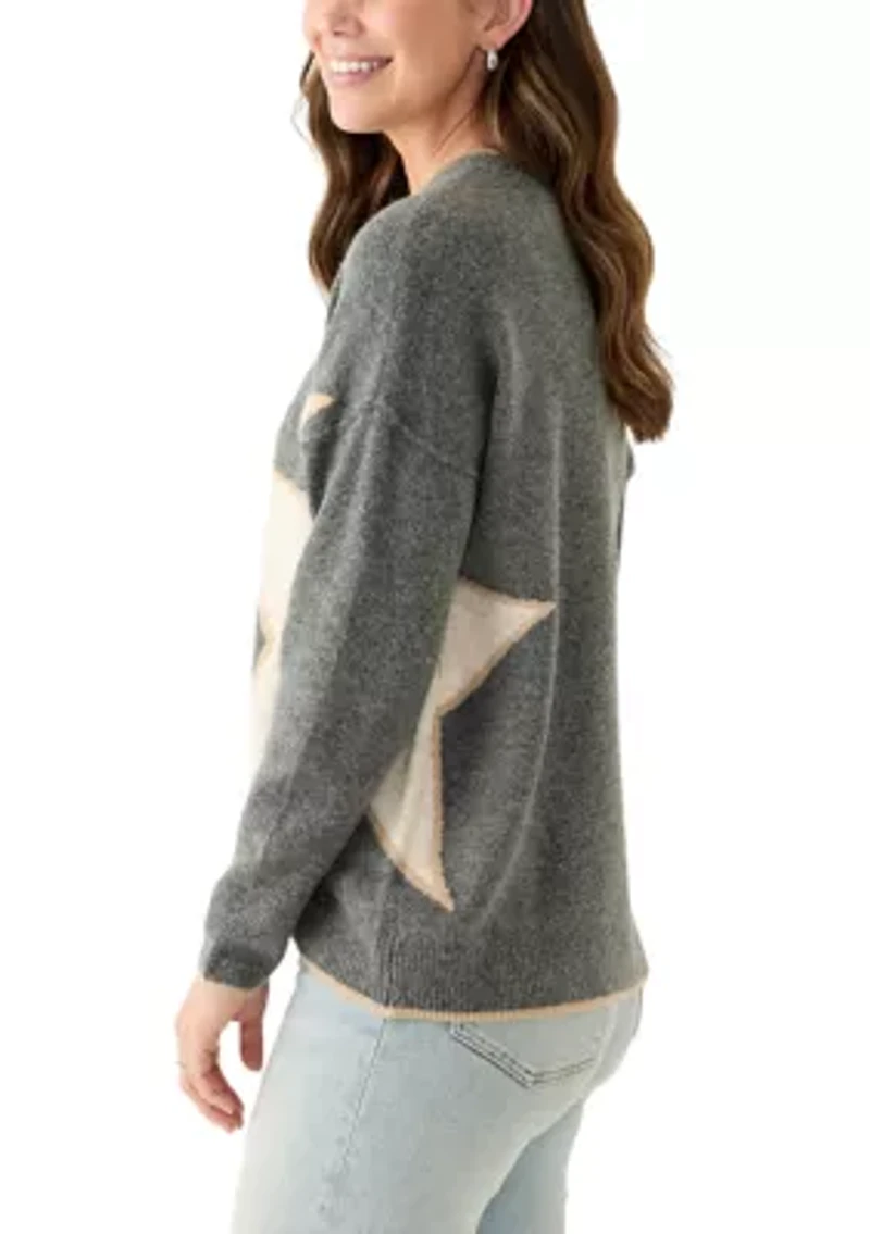 Women's Long Sleeve Side Placed Star Sweater