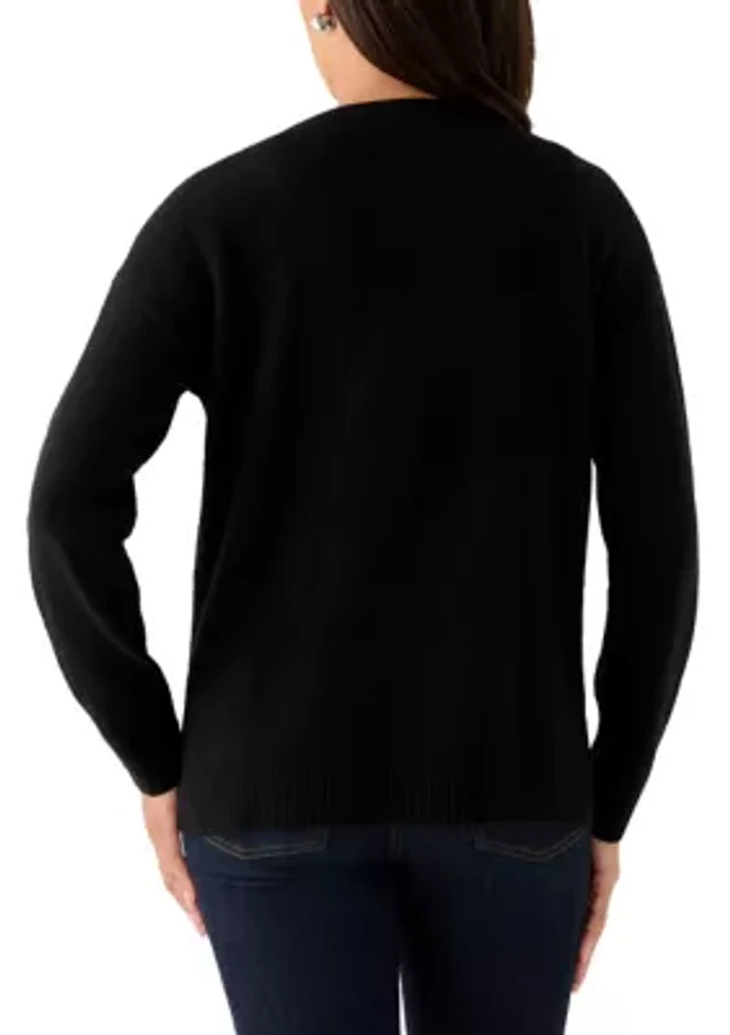 Women's Long Sleeve Floral Appliqué Sweater