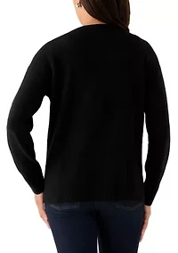 Women's Long Sleeve Floral Appliqué Sweater