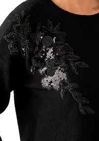 Women's Long Sleeve Floral Appliqué Sweater