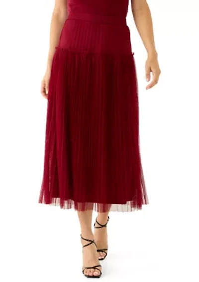 Women's Tulle Pleated Midi Skirt