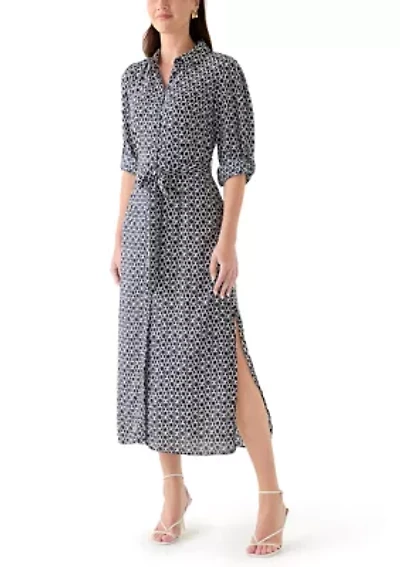 Women's Geo Print Roll Tab Shirt Dress