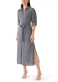 Women's Geo Print Roll Tab Shirt Dress