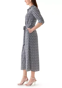 Women's Geo Print Roll Tab Shirt Dress
