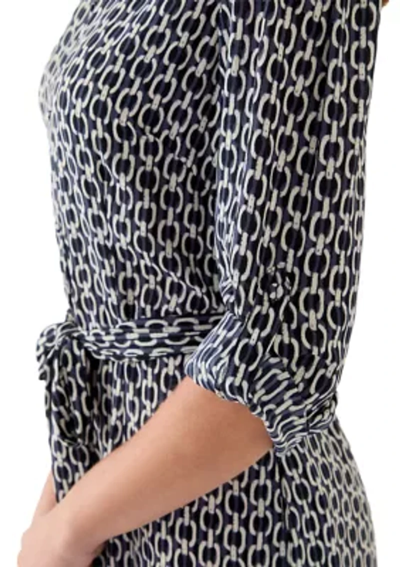 Women's Geo Print Roll Tab Shirt Dress