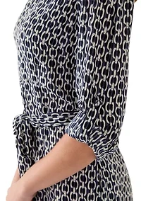 Women's Geo Print Roll Tab Shirt Dress