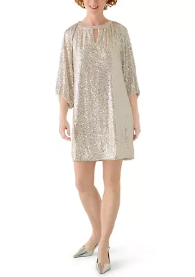 Women's Puff Sleeve Keyhole Sequin Dress