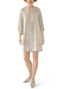 Women's Puff Sleeve Keyhole Sequin Dress