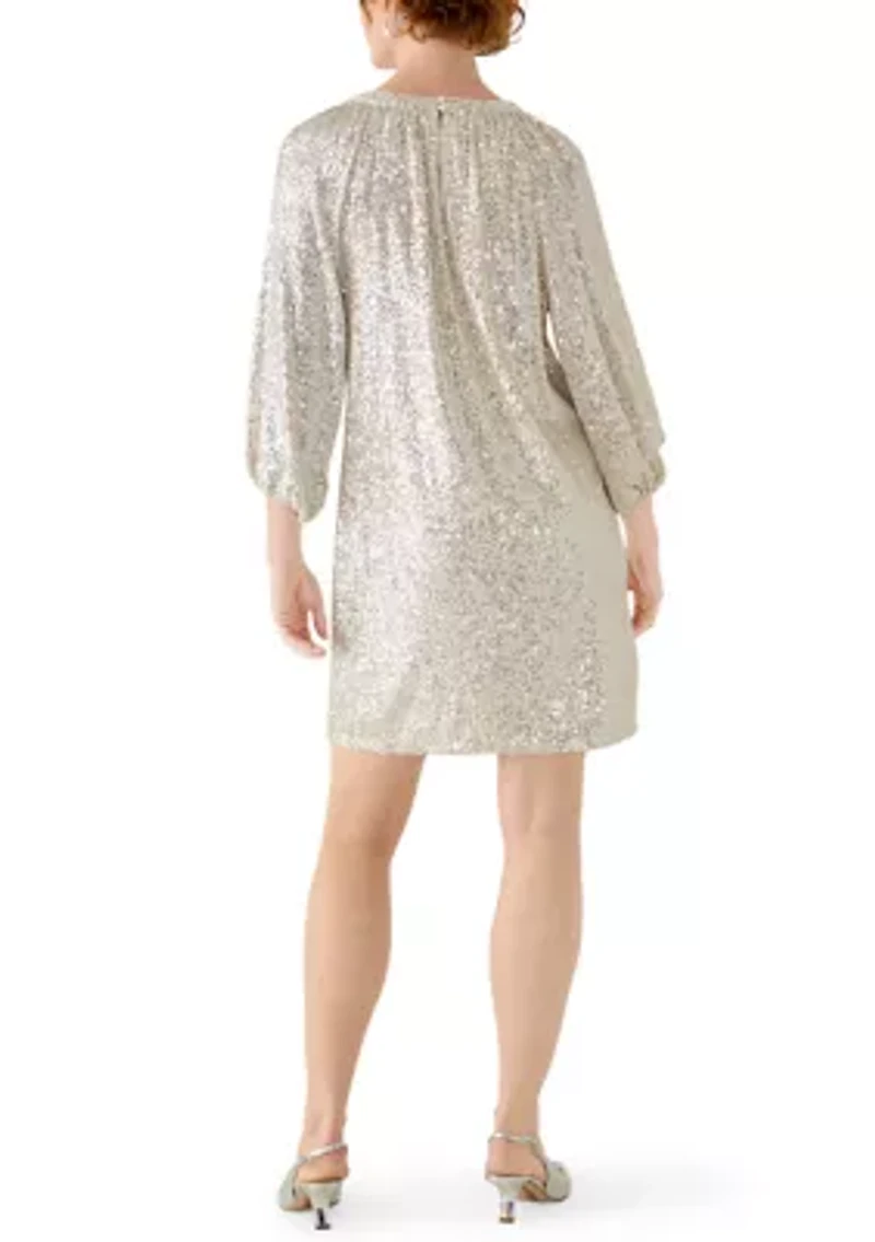 Women's Puff Sleeve Keyhole Sequin Dress