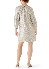 Women's Puff Sleeve Keyhole Sequin Dress