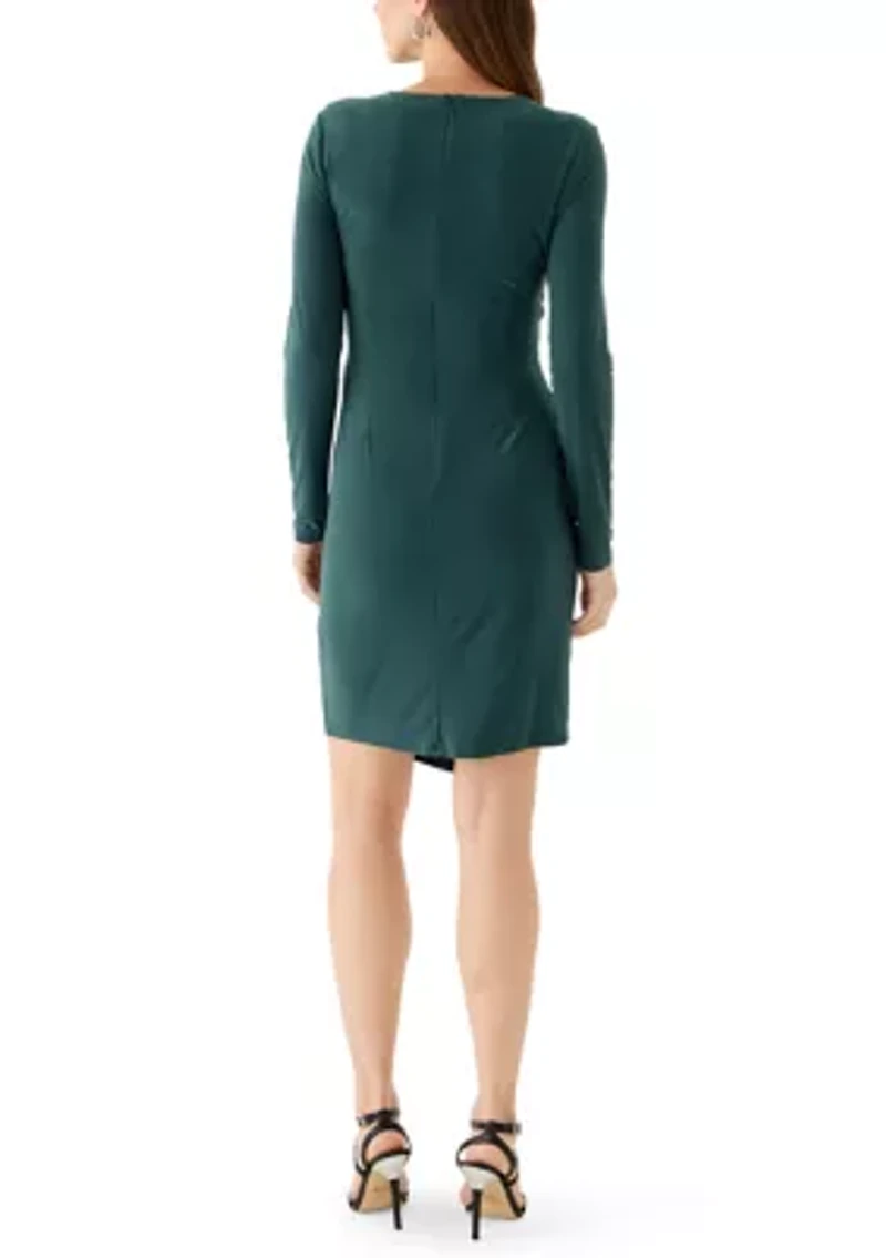 Women's Ruched Asymmetric Long Sleeve Dress