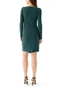 Women's Ruched Asymmetric Long Sleeve Dress