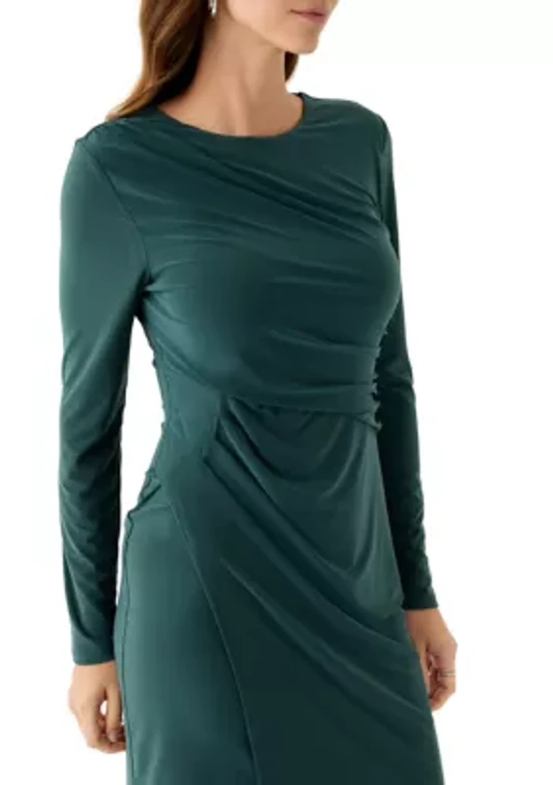 Women's Ruched Asymmetric Long Sleeve Dress