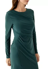 Women's Ruched Asymmetric Long Sleeve Dress