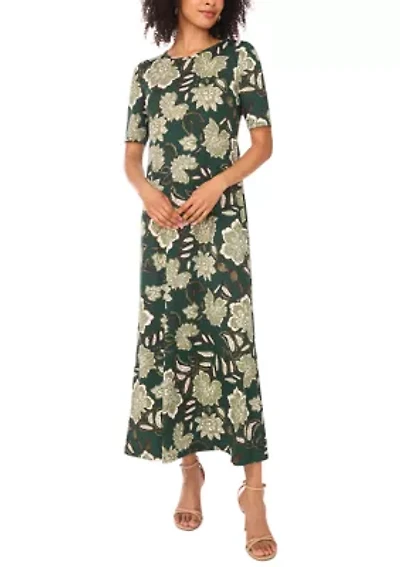 Women's Elbow Sleeve Floral Maxi Dress