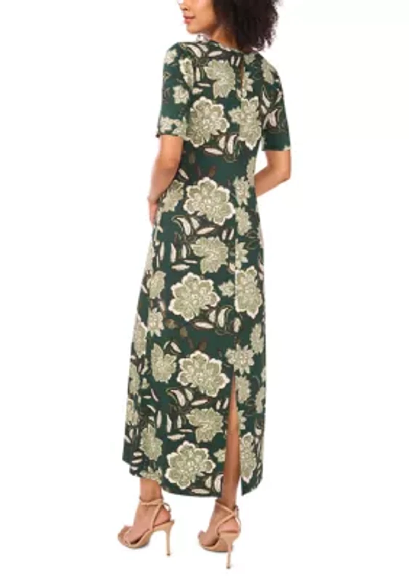 Women's Elbow Sleeve Floral Maxi Dress