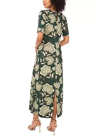 Women's Elbow Sleeve Floral Maxi Dress