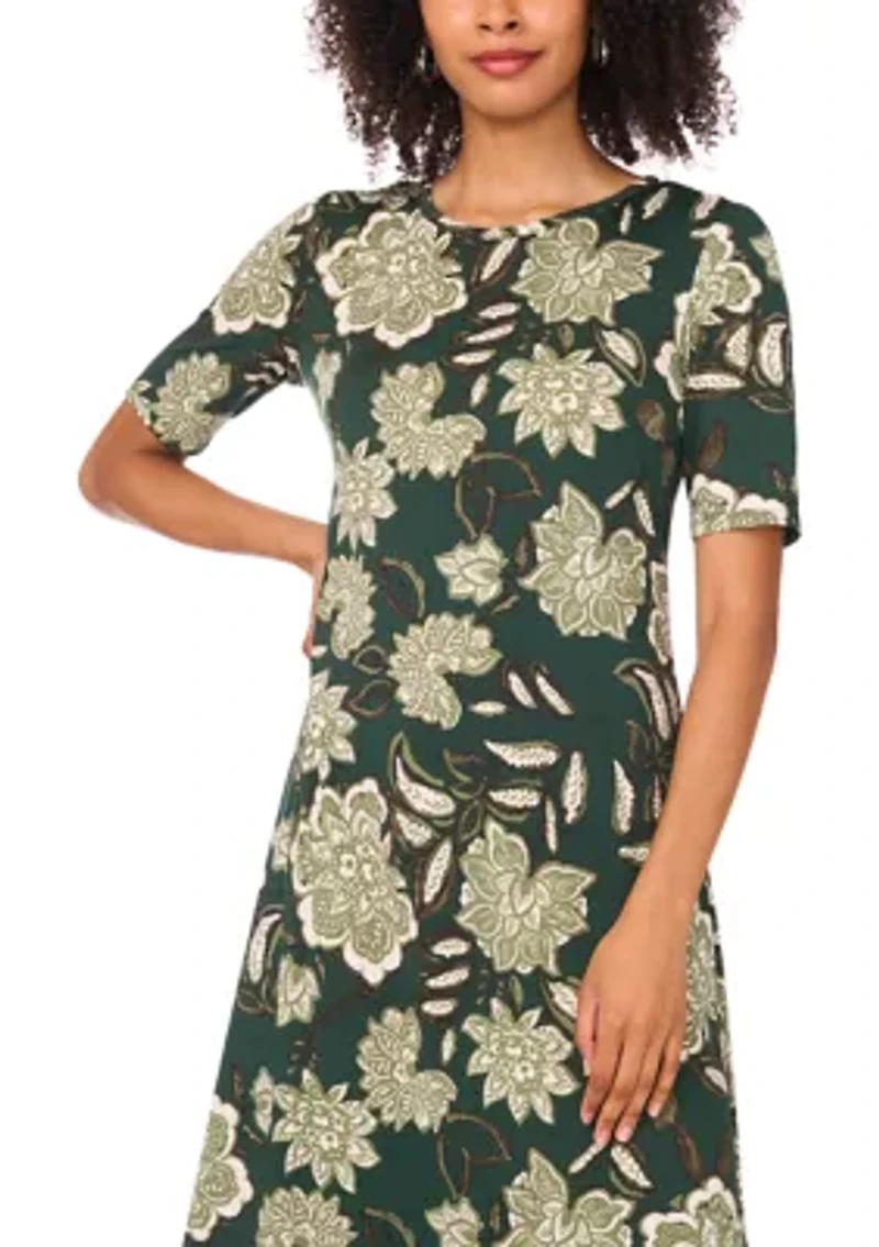 Women's Elbow Sleeve Floral Maxi Dress