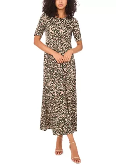 Women's Elbow Sleeve Animal Print Maxi Dress