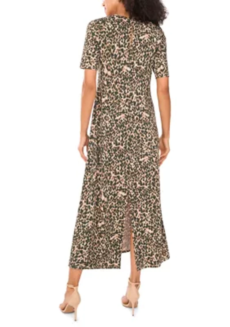 Women's Elbow Sleeve Animal Print Maxi Dress