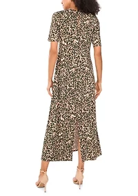 Women's Elbow Sleeve Animal Print Maxi Dress