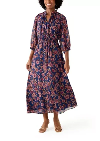 Women's Elbow Sleeve Floral Midi Dress
