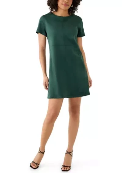 Women's Short Sleeve A-Line Vegan Suede Dress