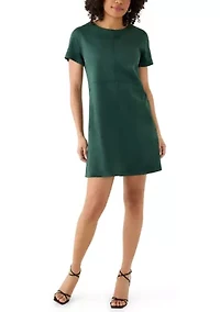 Women's Short Sleeve A-Line Vegan Suede Dress