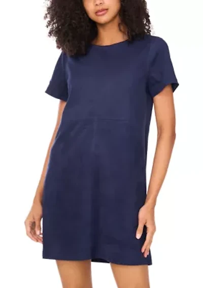 Women's Short Sleeve A-Line Vegan Suede Dress
