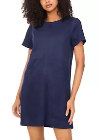 Women's Short Sleeve A-Line Vegan Suede Dress