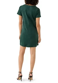 Women's Short Sleeve A-Line Vegan Suede Dress