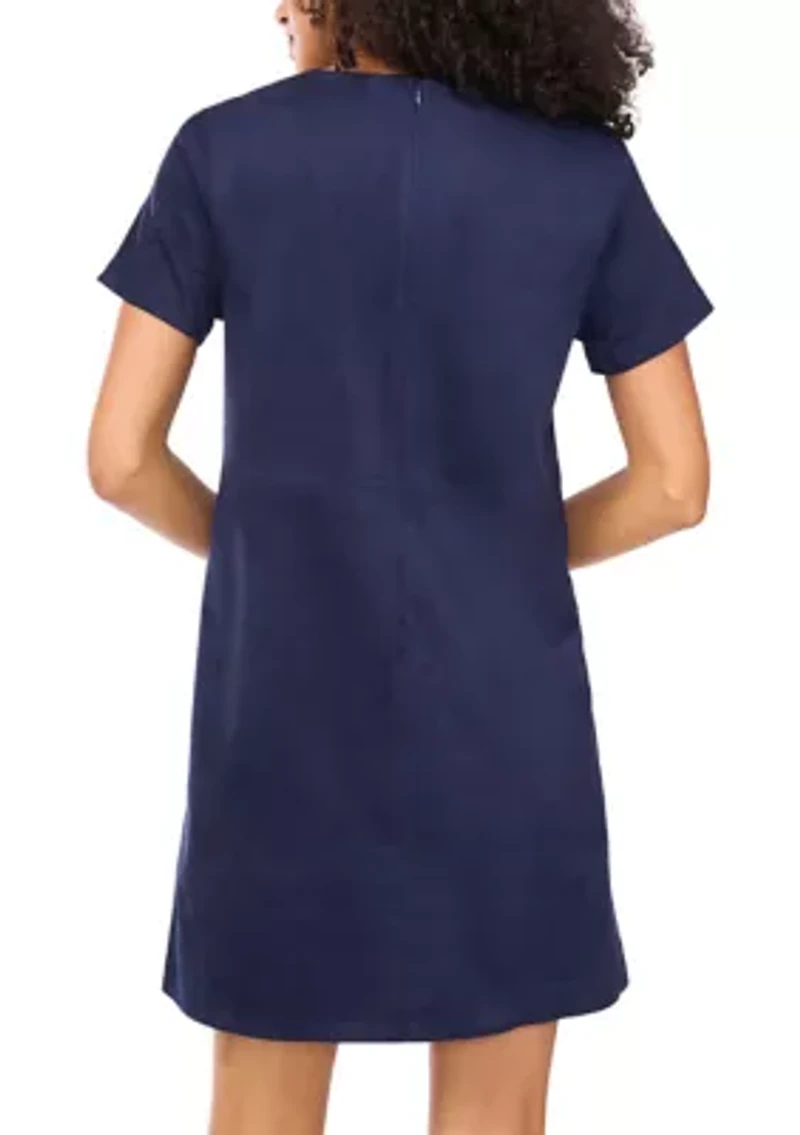 Women's Short Sleeve A-Line Vegan Suede Dress