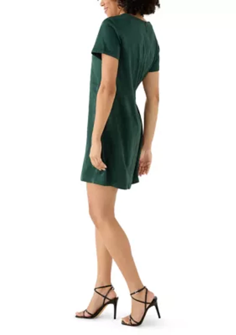 Women's Short Sleeve A-Line Vegan Suede Dress