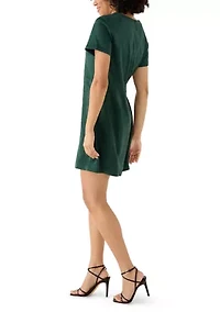Women's Short Sleeve A-Line Vegan Suede Dress