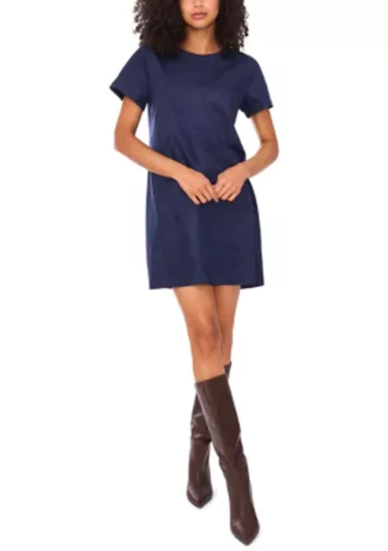 Women's Short Sleeve A-Line Vegan Suede Dress