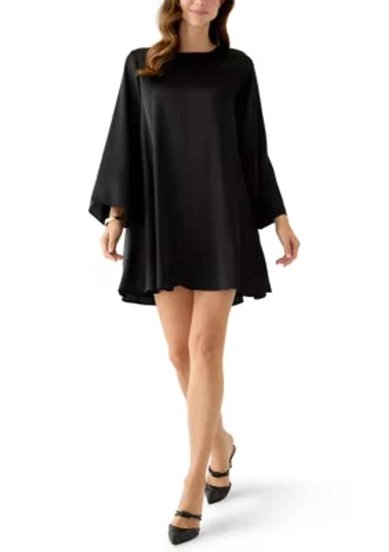 Women's Flare Long Sleeve A-Line Satin Dress