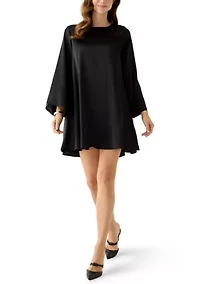 Women's Flare Long Sleeve A-Line Satin Dress