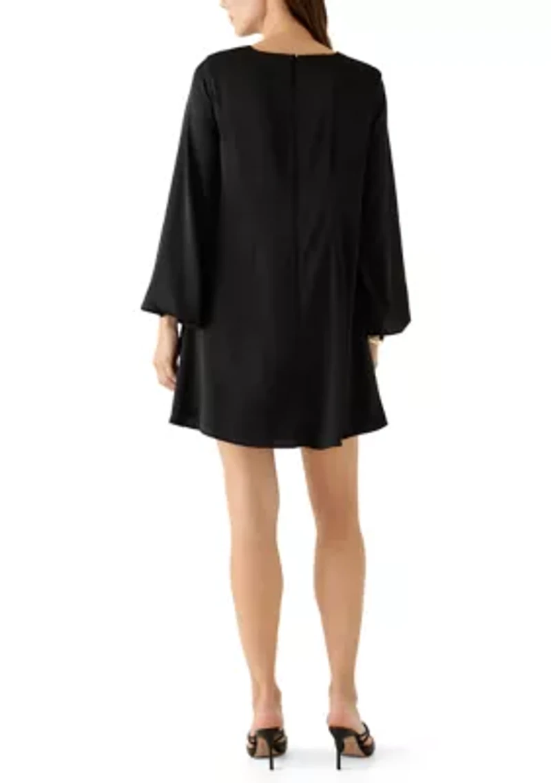 Women's Flare Long Sleeve A-Line Satin Dress