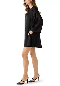 Women's Flare Long Sleeve A-Line Satin Dress
