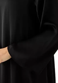 Women's Flare Long Sleeve A-Line Satin Dress