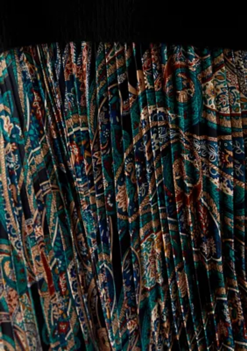 Women's Long Sleeve Sweater Paisley Pleated Twofer Skirt