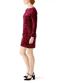 Women's Long Sleeve Velvet Sequin Mini Dress