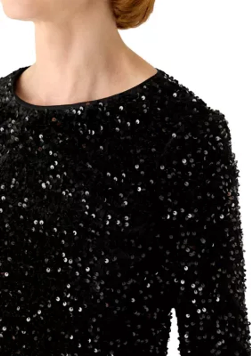 Women's Long Sleeve Velvet Sequin Mini Dress