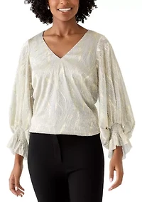 Women's Smocked Sleeveless V-Neck Shine Blouse