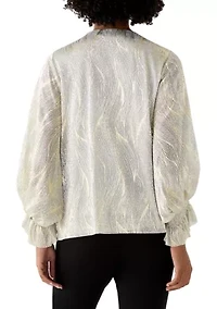 Women's Smocked Sleeveless V-Neck Shine Blouse