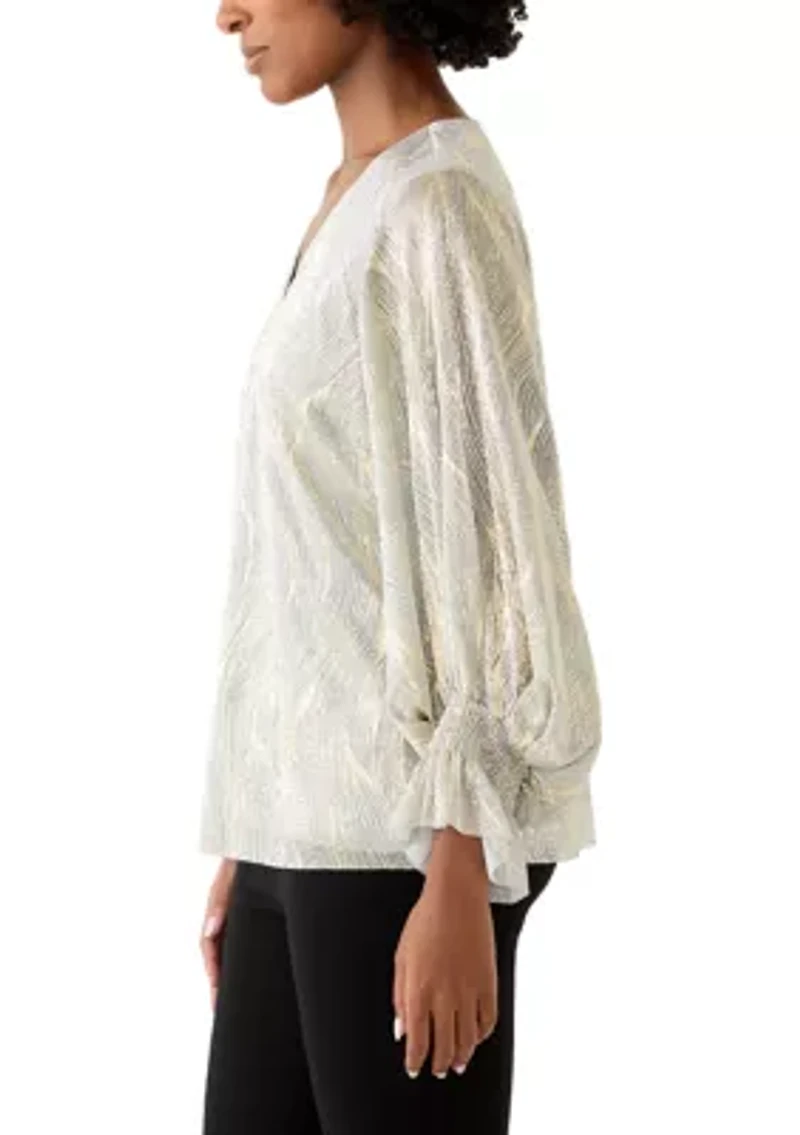 Women's Smocked Sleeveless V-Neck Shine Blouse