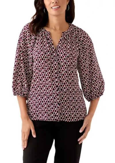 Women's 3/4 Sleeve Split Neck Button Front Top