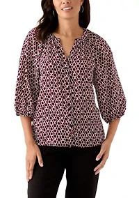 Women's 3/4 Sleeve Split Neck Button Front Top