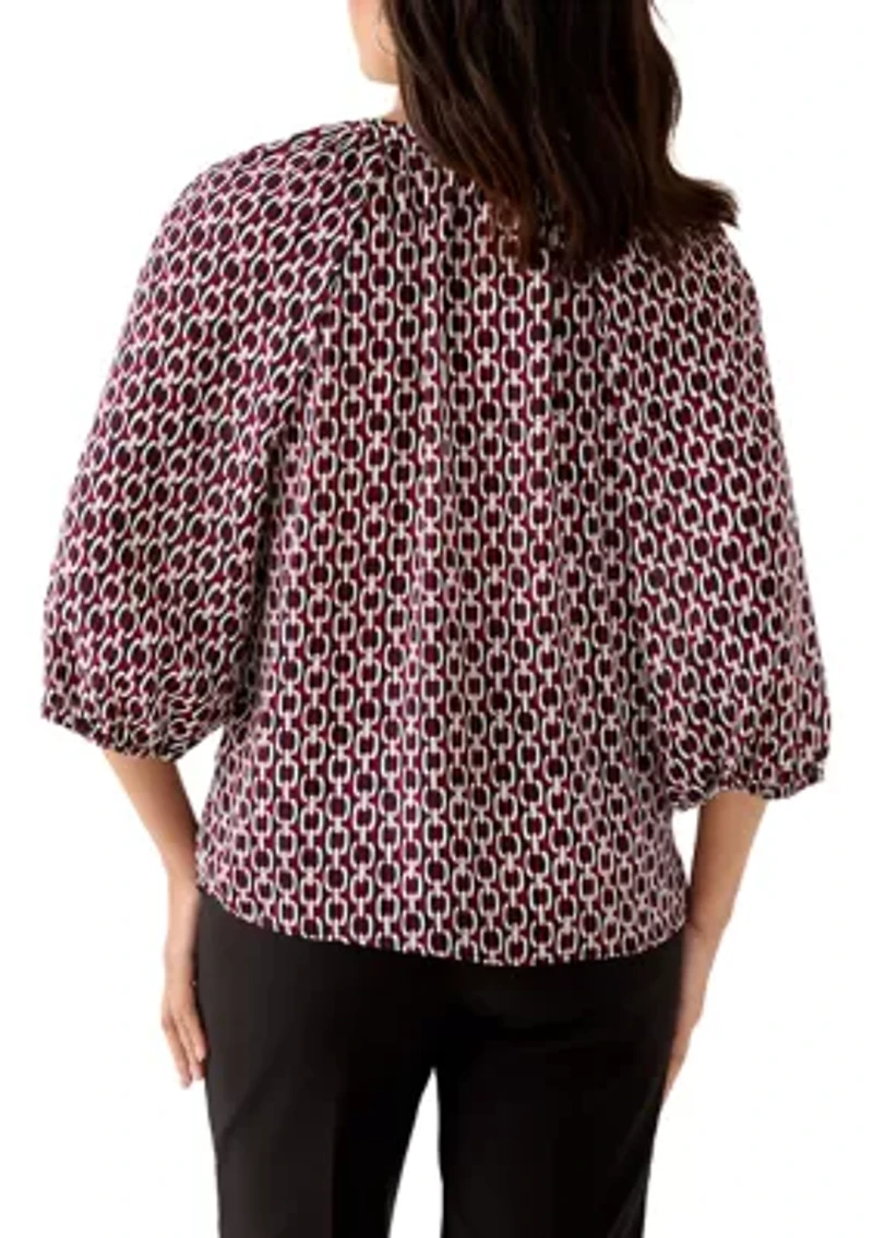 Women's 3/4 Sleeve Split Neck Button Front Top